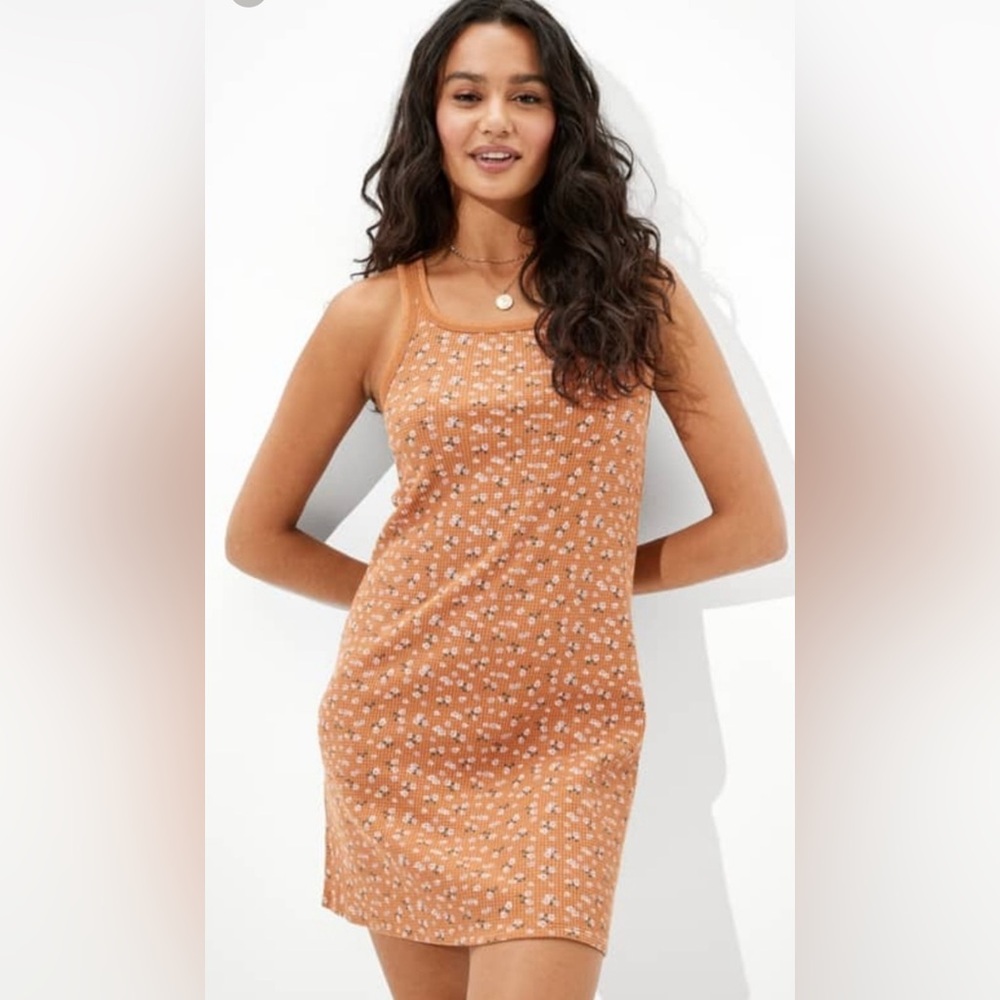 American Eagle Dress XL Cotton Waffle blend Scoop Neck Body Skimming, floral - Picture 2 of 9